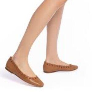 NEW LARROUDE women's meghan broderie flat shoes in carmel 825 10j5